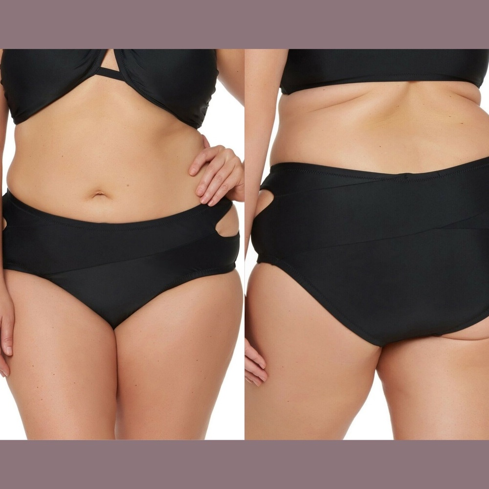 NEW‎ Jessica Simpson Hipster Bikini Bottoms in Black [PLUS SZ 0X ]